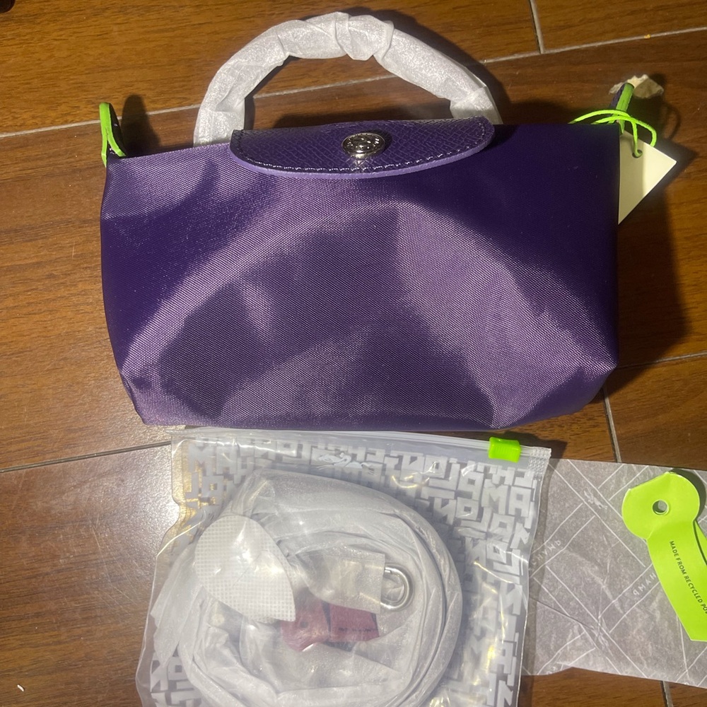 Longchamp Purple Nylon Mini Shoulder Bag with Textured Flap - Picture 4 of 6
